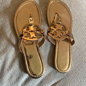 Tory Burch Tan Sandals with Iconic Medallion Design